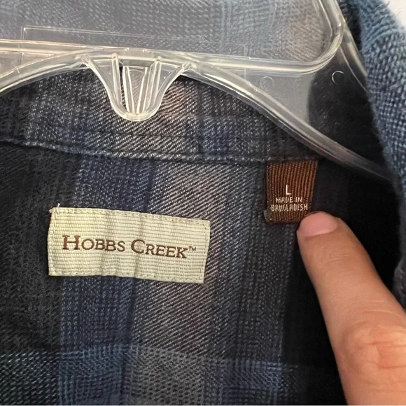 Hobbs Creek Blue Plaid Flannel Long Sleeve Button Down, Blue/Gray, Size L - Picture 3 of 3